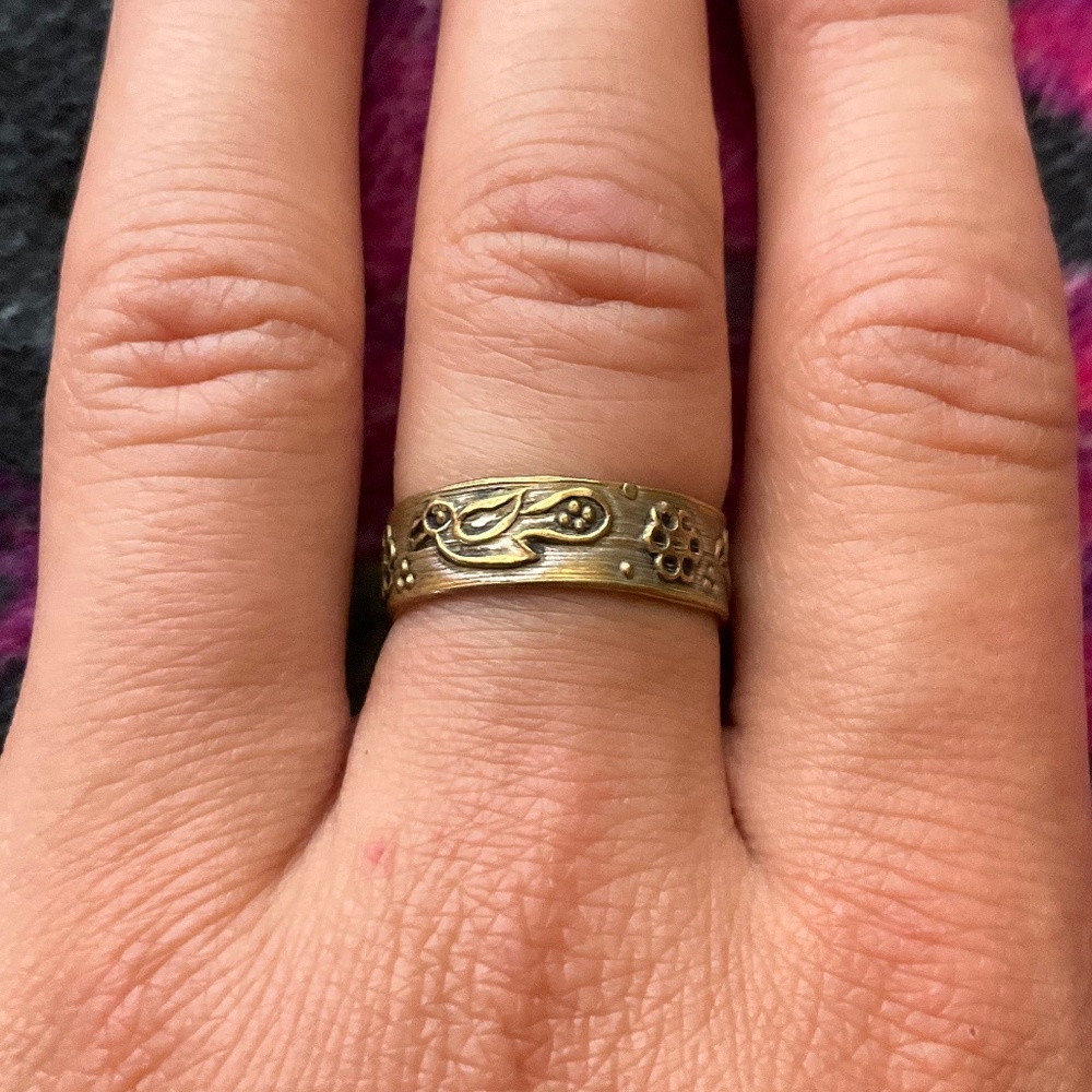 FREE Adjustable Brass Ring W/ Birds and Flowers